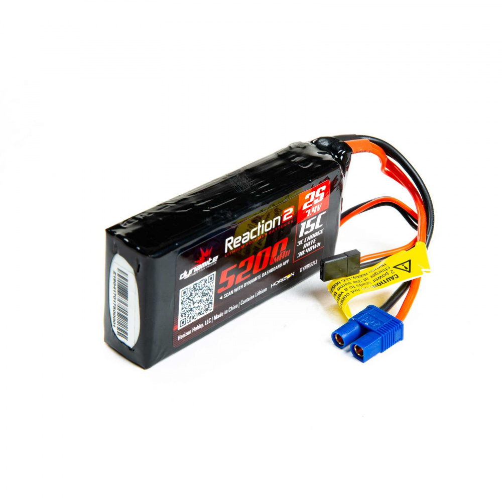 Dynamite 7.4V 5200mAh 2S 15C Reaction 2.0 LiPo Battery Universa